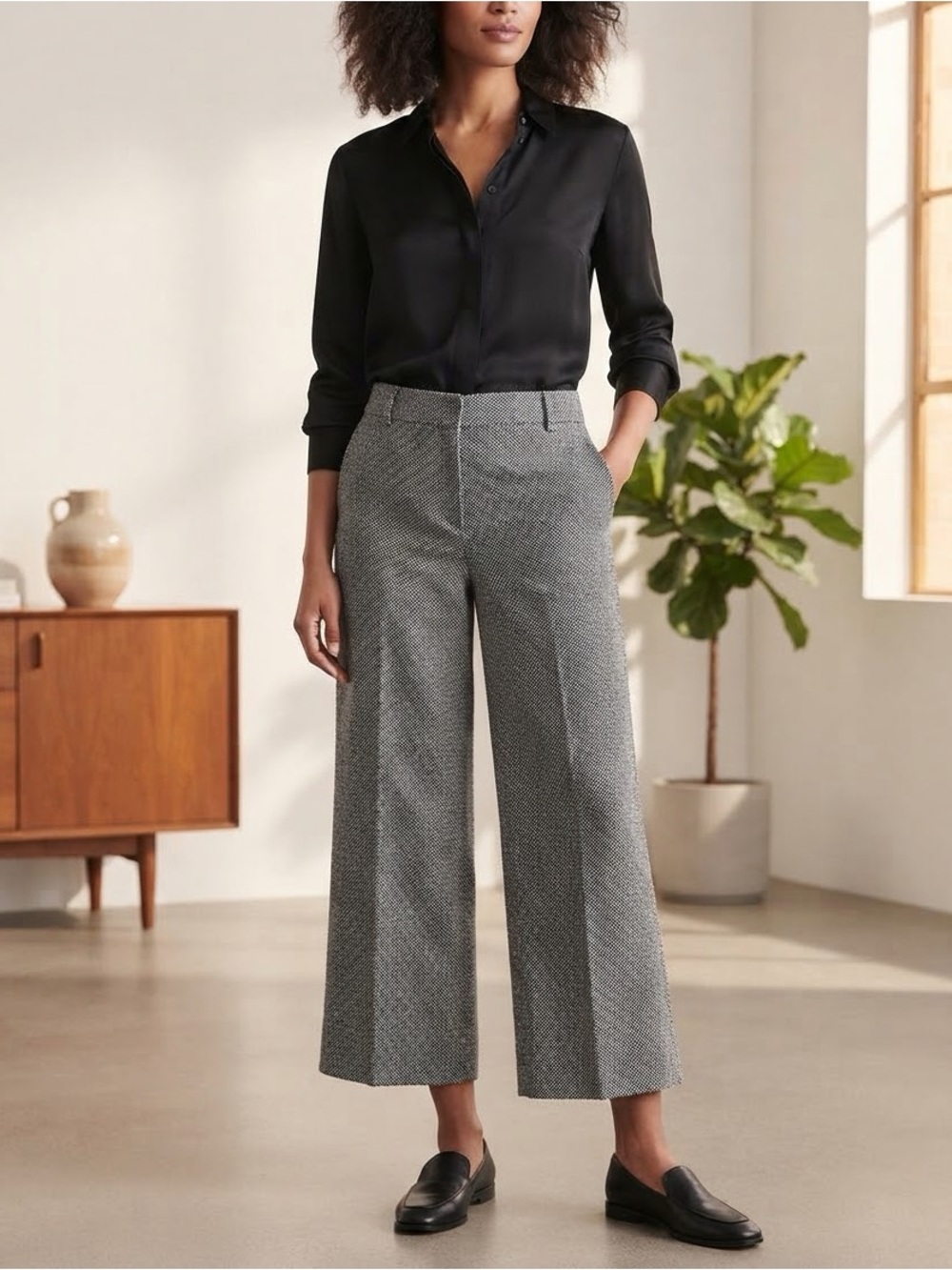 Poleci Anthropologie Gray & White‎ Wide-Leg Women’s Dress Pants Pattern Size 2